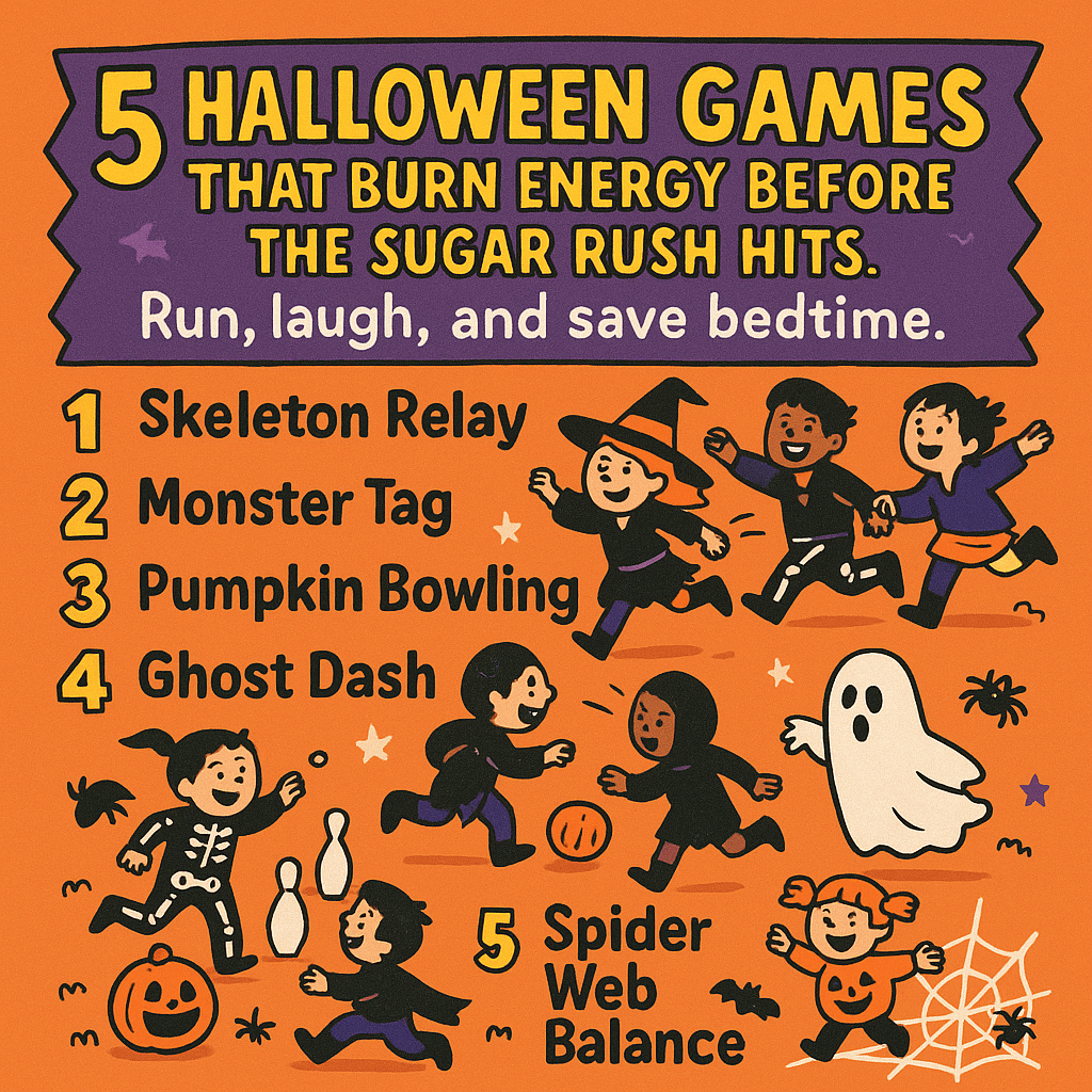 5 Halloween Games That Burn Energy Before the Sugar Rush Hits Subtitle: Run, laugh, and save bedtime.