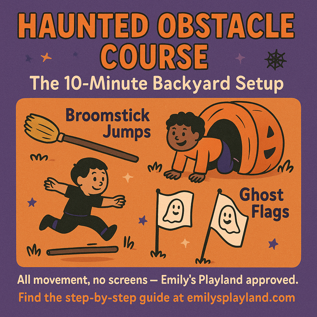 Haunted Obstacle Course: The 10-Minute Backyard Setup. All movement, no screens — Emily’s Playland approved.