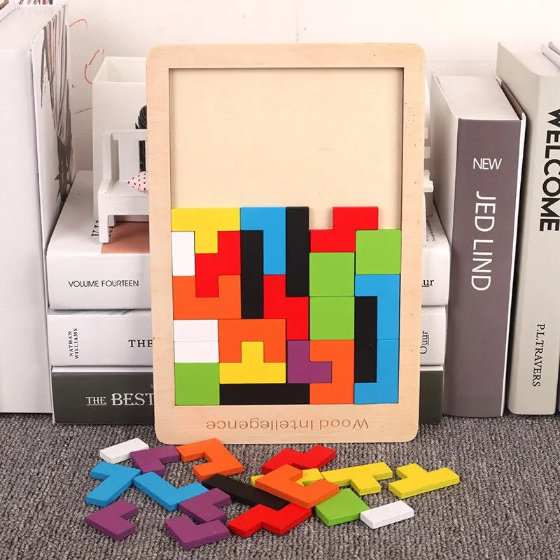 Wooden Tangram Puzzle – Montessori Brain Teaser Toy